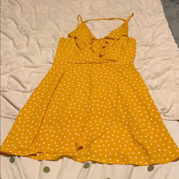 yellow dress white polka dots